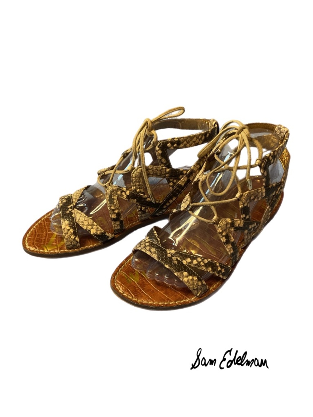 Sam Edelman "Gemma" sz 8M Lace-up Snake Print Gladiator Sandals Summer - Picture 2 of 14